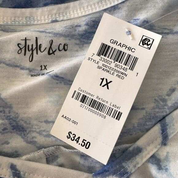 Style & Co 1X-Large Top Graphic Dolman Sleeve V-Neck Tie-Dye "Shine & Sparkle" - Picture 8 of 10